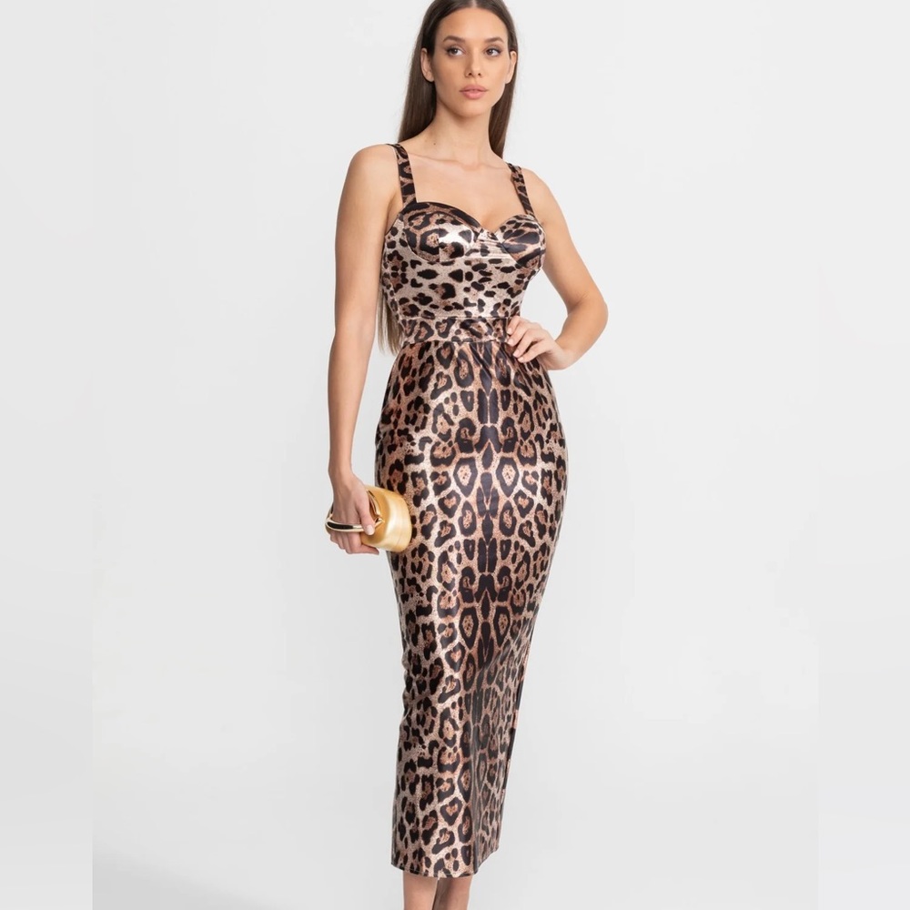 Satin Midi Leopard Print Dress BRAND NEW W TAGS
